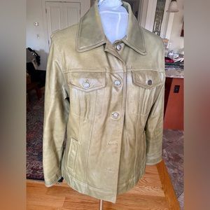 Genuine Leather jacket hip length Green size large